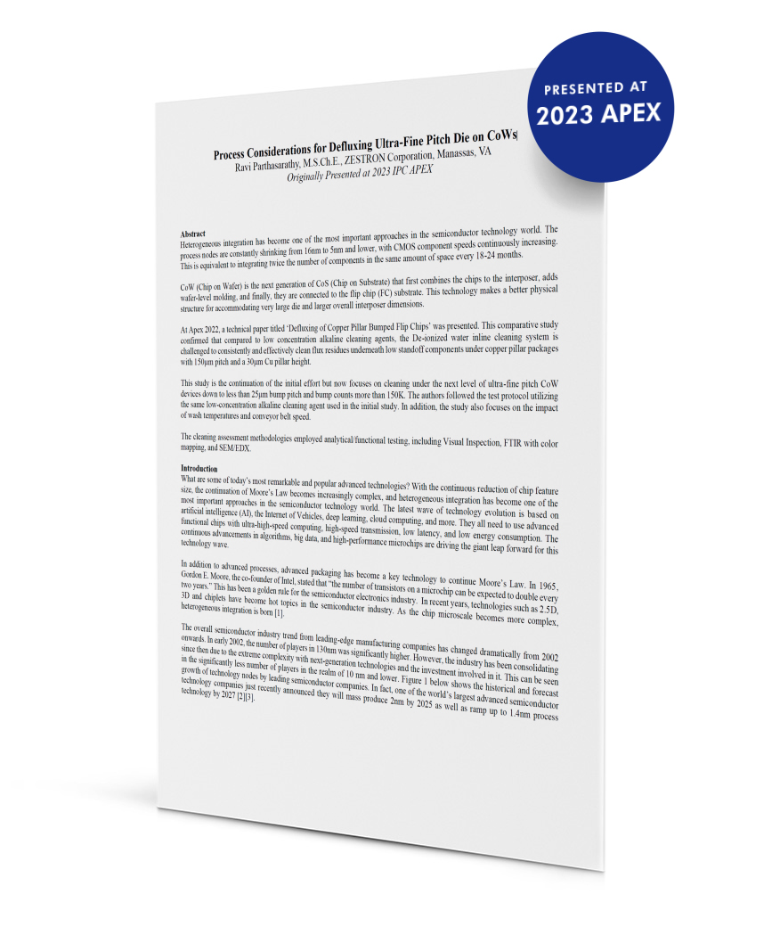 Process Considerations for Defluxing Ultra-Fine Pitch Die on CoWs